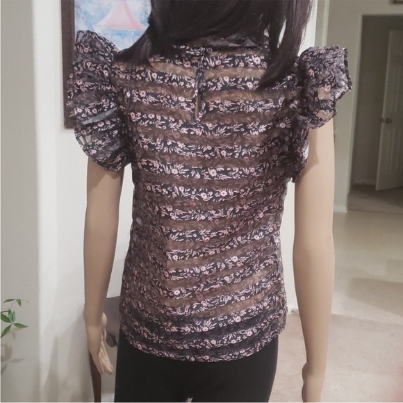 Jill Stuart Size S Semi sheer mixed pattern stripe & floral ruffle burst sleeve - Picture 15 of 16